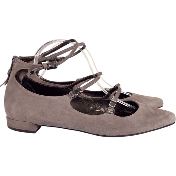 STUART WEITZMAN Flippy Suede Leather Multi-Strap Flats Size 10 Mary Jane Beige - Picture 12 of 13